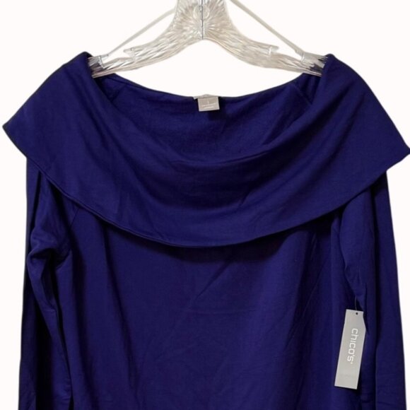 Chicos Zenergy Tunic Top Purple Cozy Brushed Fleece Cowl Neck Size 1 US Medium - Picture 3 of 11